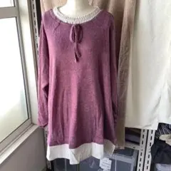 【重ね着風】レイヤード チュニック プルオーバー ストライプ襟付き