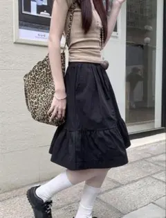 黒 無地 Aラインスカート ティアード