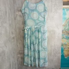 【OTTO】ブルー系のマーブリング柄　肩開きワンピース　L　総丈120