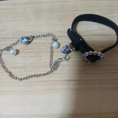 スワンキス　シルバー金属チェーンとブラックバンドのブレスレット