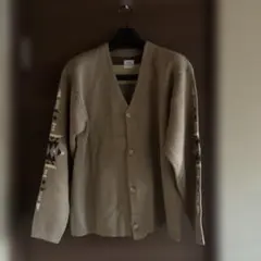 幾何学模様 ニット メンズカーディガン ベージュ coen