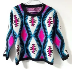 総柄ニット セーター　派手奇抜カラフル　ビッグオーバーサイズ　古着