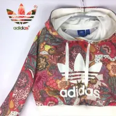 adidas アディダス　ショート丈　パーカー　デカロゴ　コラボ