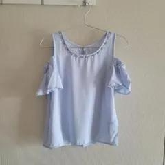 【INGNI】イング　ビジュー付き肩開きフレア袖トップス　サックス　レディース