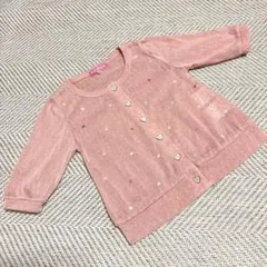 キッズカーディガン 110 ピンク ハート柄 薄手 羽織り 透け感あり