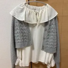 フリル ブラウス アイボリー 長袖 レイヤードカーディガン ブラウス earth