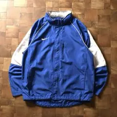 ナイキ　ナイロンジャケット　ブルー　ユースXL　メンズS　スウッシュロゴ　Y2K