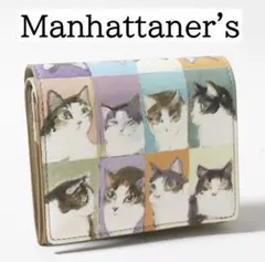 未使用 マンハッタナーズ 牛革 折り財布 小銭入れ付き 猫 ネコ よい
