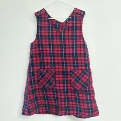 apres les cours 赤と紺のチェック ジャンバースカート 120