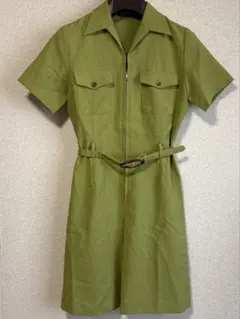 【美品】シャツワンピース ベルト付き グリーン
