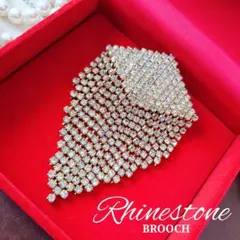 ラインストーン フリジン ブローチ ゴールド 菱形 パヴェ パーティー 揺れる