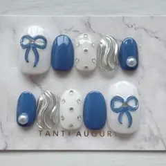 【No.431】リボンネイル 韓国ネイル ミラーネイル ネイルチップ