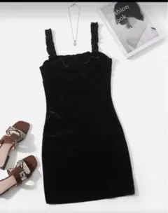 ベロア ワンピ　キャバドレス　キャバ嬢　リボン　黒　ブラック　タイト　最安値