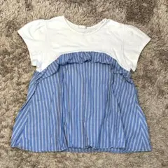 150㎝★GU 切り替え 半袖カットソー Tシャツ ストライプ