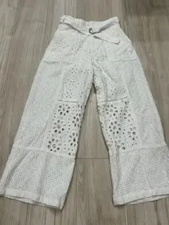 ZARA ホワイト刺繍ワイドパンツ 140cm