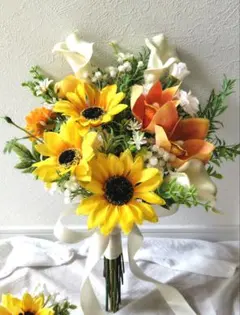 No.2590　クラッチブーケ　ウェディング　ブートニアセット　造花　ひまわり