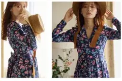 新品未使用ヴィンテージ風Vネックワンピ花森友里コラボ