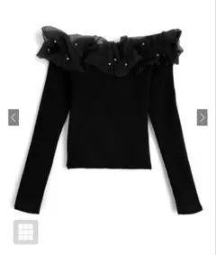 【GRL】ビジューオーガンジーフリルオフショルダーニットトップス［ks169］