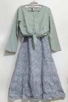 小花柄ロングワンピース アイレット刺繍長袖トップス おまとめ2点セット