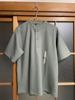 無印良品 ワッフルヘンリーネック半袖Tシャツ スモーキーグリーン Sのサムネイル