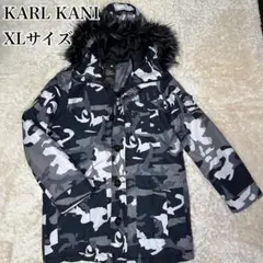 【美品】カールカナイ 中綿ジャケット 迷彩 カモフラ フード ファー ロゴ刺繍