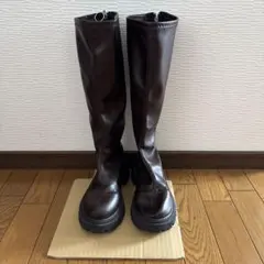 ロングブーツ　厚底　ブラウン　茶色　合皮　ファスナー　23.5㎝　送料込　匿名