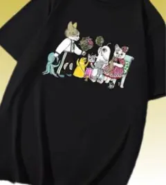 動物キャラクターイラストTシャツ 黒　猫　可愛い　癒し　パロディ　大人気