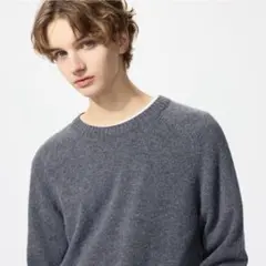 【美品】ユニクロ ラムクルーネックセーター グレー M