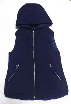 PLST サイズ2 ネイビー フード付き2wayダウンベスト