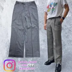 ヴィンテージ　スラックス　ゆるだぼ　極太　タック　チェック　ギンガム　古着