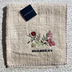 BURBERRY　バーバリー　タオルハンカチ　花柄刺繍　ベージュ系　約28cm