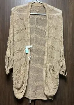伊太利屋、ベージュ 透かし編み カーディガン七分袖のサムネイル