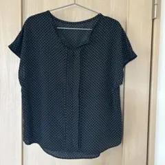 GU 黒 水玉 ドット フレンチ袖 トップス M