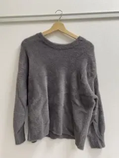 シャギークルーネックニットプルオーバー グレー