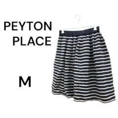 美品PEYTON PLACE ボーダー柄ギャザースカート　膝丈　M ウエストゴム
