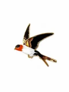 つばめブローチ　幸運　アクセサリー　燕　鳥　ゴールド　赤
