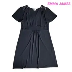 EMMA JAMES ビジュー飾り・カシュクール・半袖ワンピース 黒 85510のサムネイル