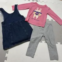 デニムジャンパースカート　長袖Tシャツ　ズボン　セット