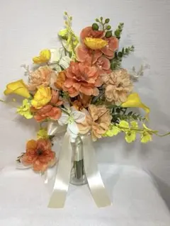 ウェディング　ブーケ　ブートニア　胡蝶蘭　オレンジ系