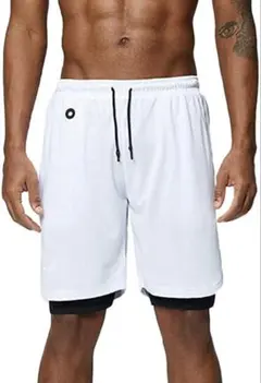 スポーツウェア　ハーフパンツ　メンズ　ホワイト　白　速乾　汗吸収 3XL