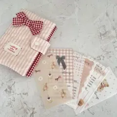 A6バインダー&バインダーカバーセット　韓国　ギンガムチェックリボン　ピンク A6バインダーカバー&貯金リフィルセット セービング 韓国 バインダー