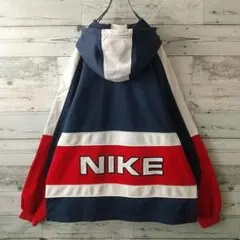 希少デザイン☆90s 銀タグ ナイキ 両面刺繍 ハーフジップ パーカー ジャージ