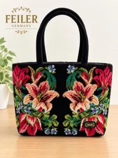 FEILER フェイラー ハンドバッグ ハローキティ 花 タッセル ブラック