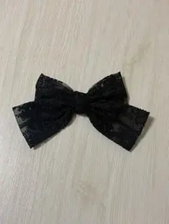 ブラックレースバレッタ　リボン　ヘアアクセサリー