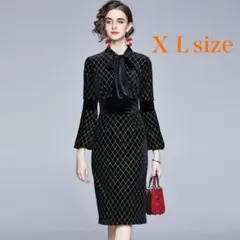 ベロアワンピース　膝丈　フォーマル　パーティ　二次会お呼ばれ　大人可愛い　デート