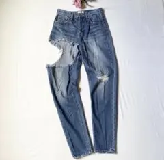 GYDA SIDE RIPPEDペグトップデニムパンツ ブルー S