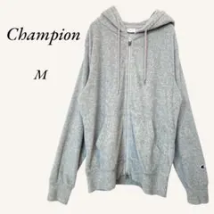 チャンピオン ジップアップパーカー パイル生地 グレー ダブルジップ M
