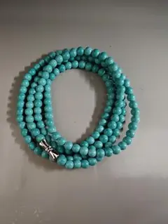 【高級品】天然石ターコイズビーズロングネックレス