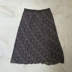総柄 ロングスカート モノトーン フレア メロウ仕上げ 裏地あり L