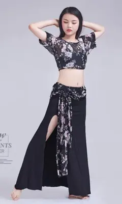 ベリーダンストップ+スカート+セーフティパンツ3ピースセット新春カラートレーニン